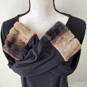 QVC Dennis By Dennis Basso Womens Medium‎ Black Long Sleeve Faux Fo Fur Blouse